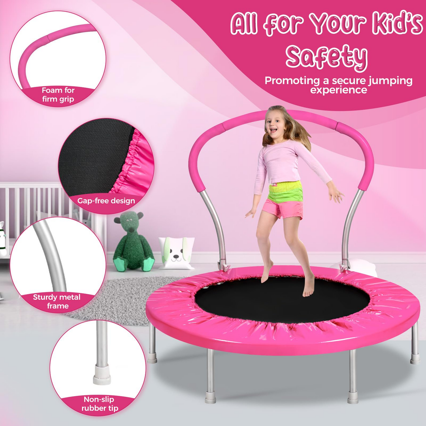 LIZEVINC 36 Inch Mini Trampoline, Indoor Trampoline with Handle, Small Rebounder Trampoline for Indoor and Outdoor Use,