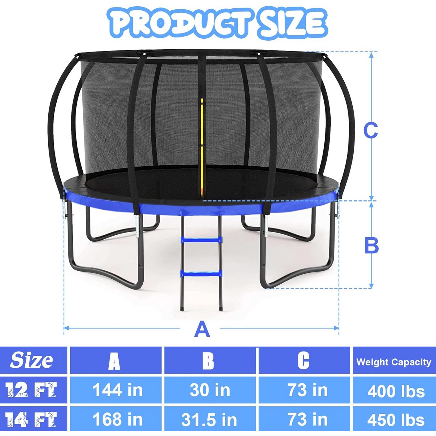 LIZEVINC 12FT Trampoline Outdoor Recreational For Kids Adults With Enclosure Net, ASTM Approval