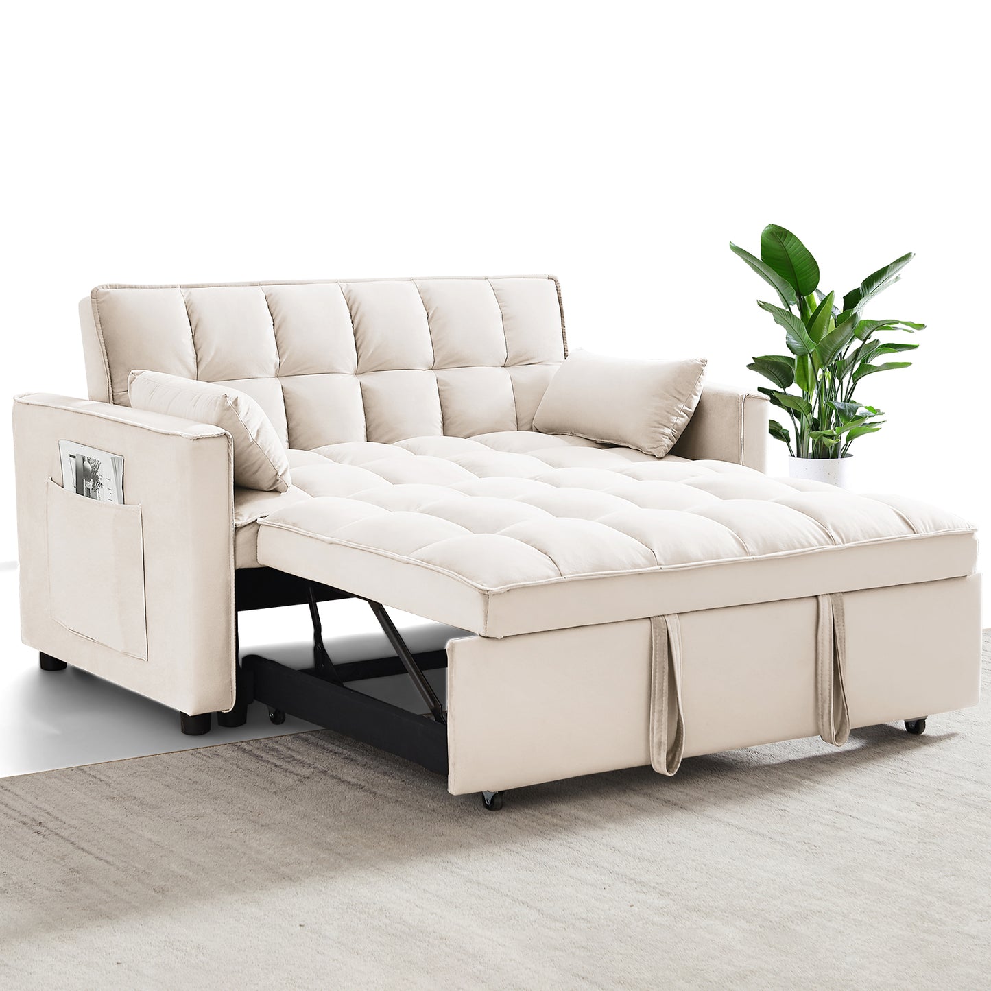 ZIVACATE 3 In 1 Sleeper Sofa Couch Bed Pull Out Sofa Bed Velvet Futon Loveseat Sleeper 2 Seat Chaise Lounge For Living Room