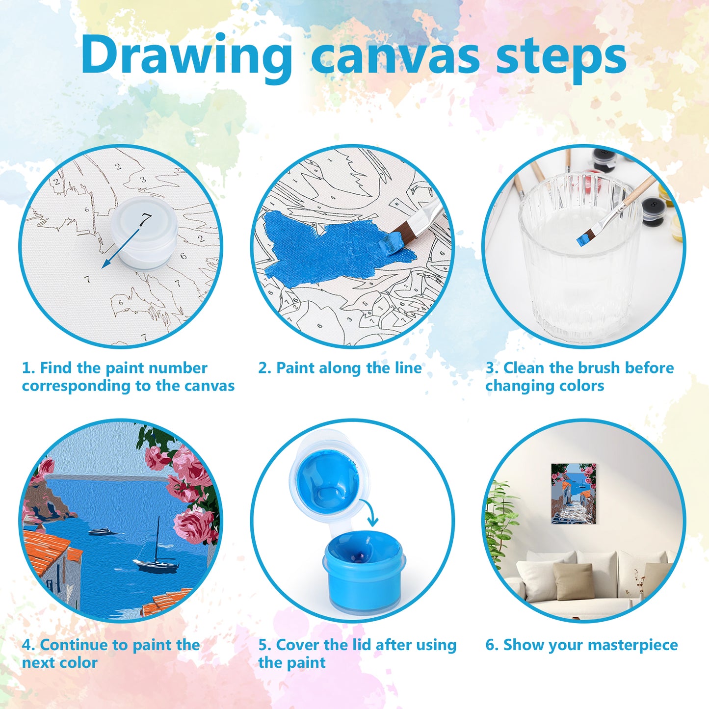 3 Pack Paint by Numbers Kit for Adults with Wooden Frame, 8x12 inch DIY Acrylic Painting Canvas for Home Decor