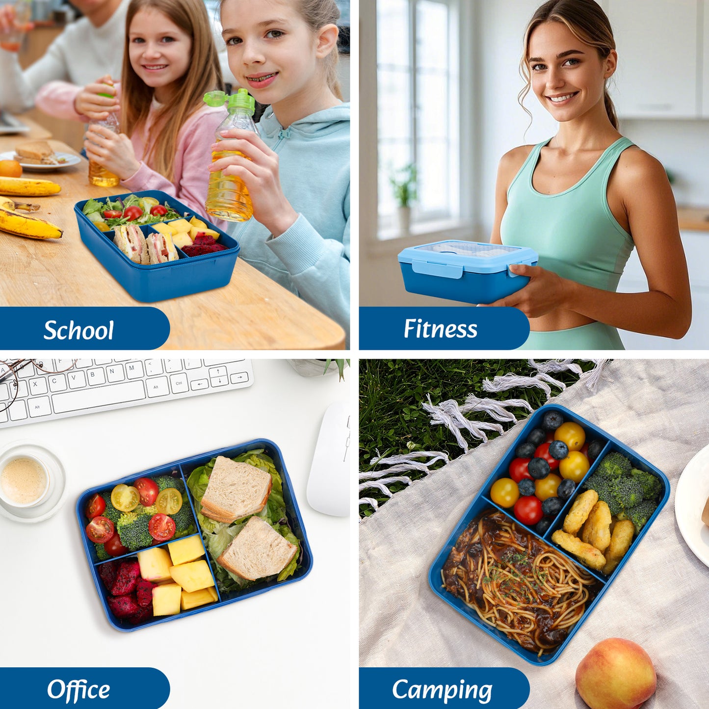 Bento Box Lunch Box for Adult with 3 Compartments,1300ML Leakproof Lunch Containers for Microwave & Dishwasher Safe