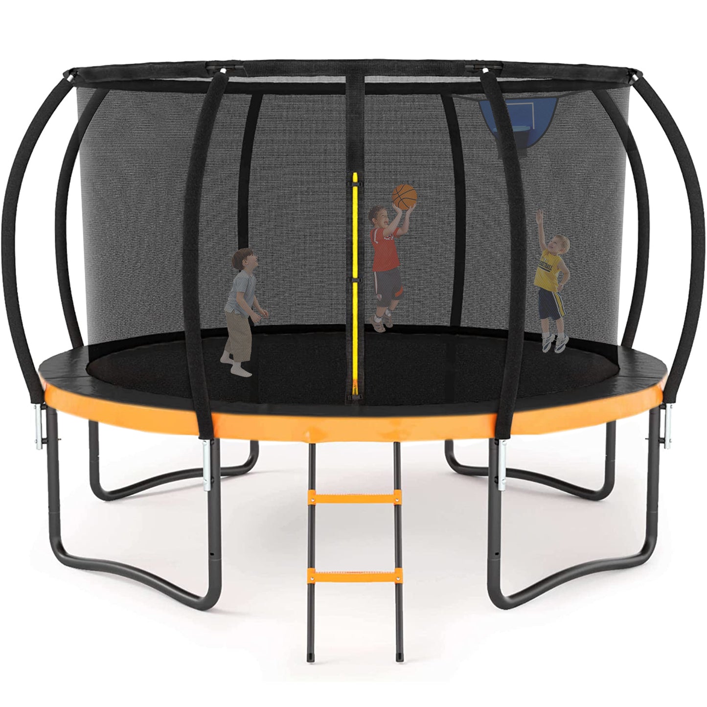 LIZEVINC 12FT Outdoor Big Trampoline With Inner Safety Enclosure Net, Ladder, PVC Spring Cover Padding, For Kids, Black&Blue Color