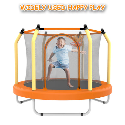 LIZEVINC 4.6FT Outdoor Toddler Trampoline with Enclosure Net, Mini Round Trampoline for Kids with Basketball, Small Trampoline Gifts for Boy and Girls,Yellow