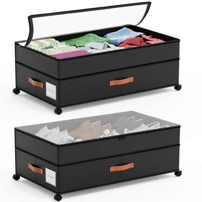 LIZEVINC 2-Pack Large Under Bed Storage with Wheels and Lids – Adjustable Height Rolling Storage Bins with Dividers, Space-Saving Underbed Organizer for Clothes, Shoes, Blankets