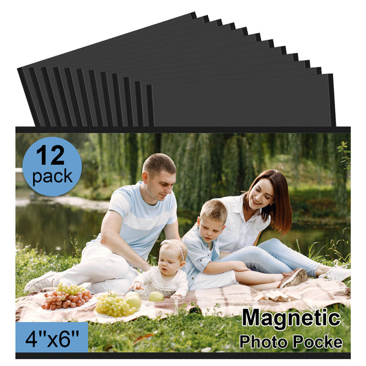 LIZEVINC 12-Pack Magnetic Photo Frames for Refrigerator 4x6, Flexible Clear Picture Holders for Fridge, Whiteboard, Locker, Filing Cabinet, Metal Surface