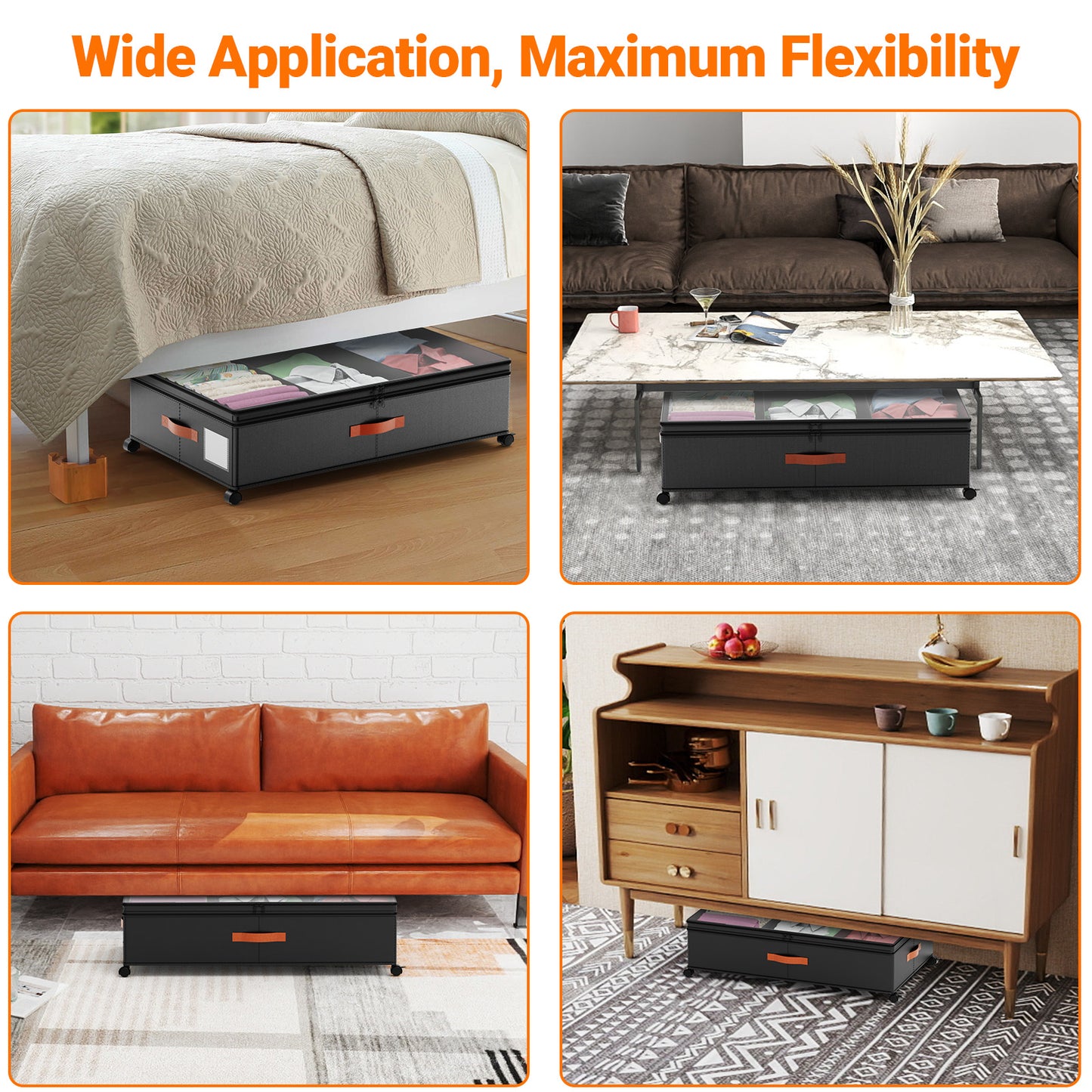 LIZEVINC 2-Pack Large Under Bed Storage with Wheels and Lids – Adjustable Height Rolling Storage Bins with Dividers, Space-Saving Underbed Organizer for Clothes, Shoes, Blankets