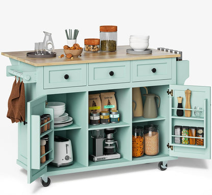 ZIVACATE Kitchen Island with Drawers 53 in Rolling Kitchen Island on Wheels with Storage