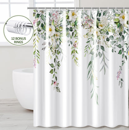 ZIVACATE Shower Curtain with Hooks-Watercolor Plant Leaves Floral Shower Curtain–Heavy-Duty Mold/Mildew-Resistant,Water-Repellent,72 x 72