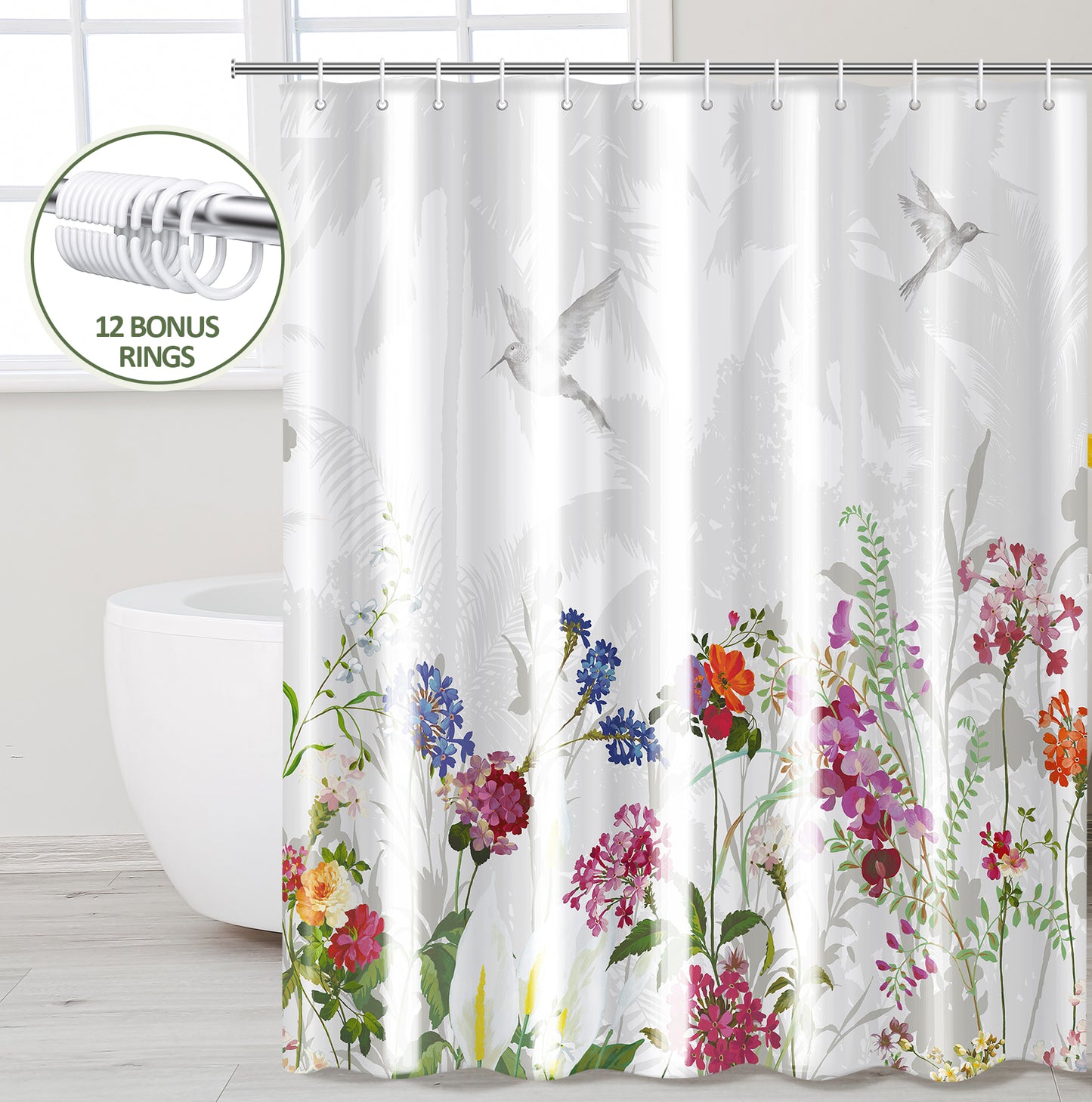 ZIVACATE Shower Curtain with Hooks-Watercolor Plant Leaves Floral Shower Curtain–Heavy-Duty Mold/Mildew-Resistant,Water-Repellent,72 x 72