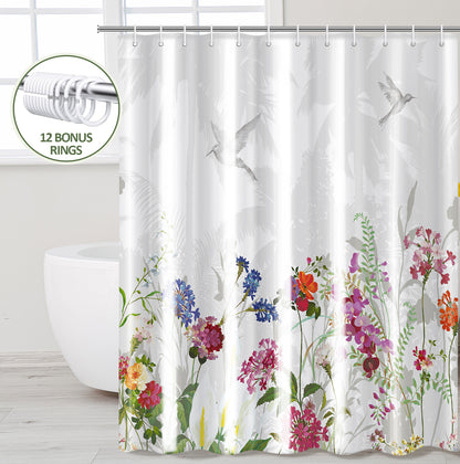 ZIVACATE Shower Curtain with Hooks-Watercolor Plant Leaves Floral Shower Curtain–Heavy-Duty Mold/Mildew-Resistant,Water-Repellent,72 x 72