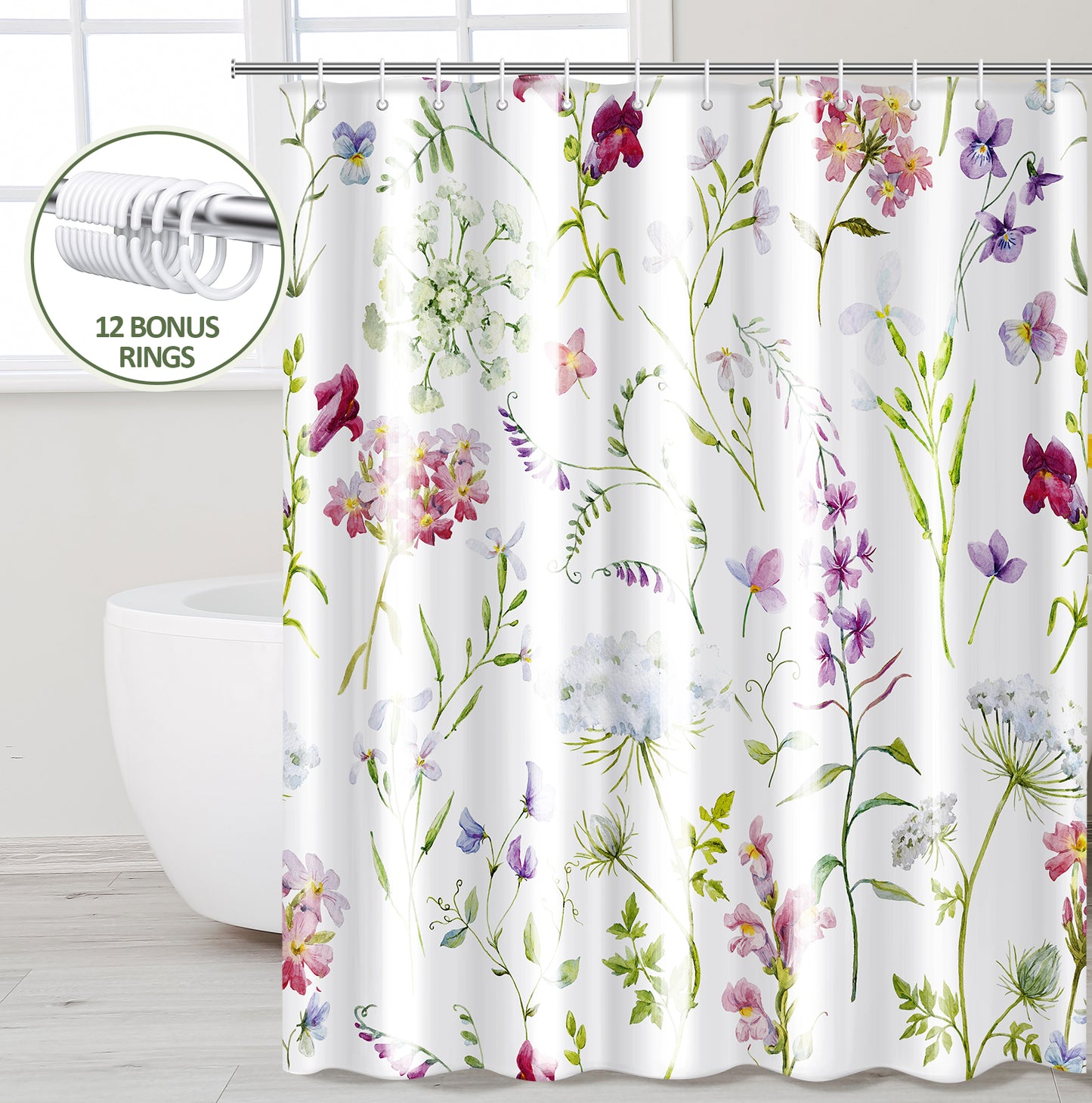 ZIVACATE Shower Curtain with Hooks-Watercolor Plant Leaves Floral Shower Curtain–Heavy-Duty Mold/Mildew-Resistant,Water-Repellent,72 x 72