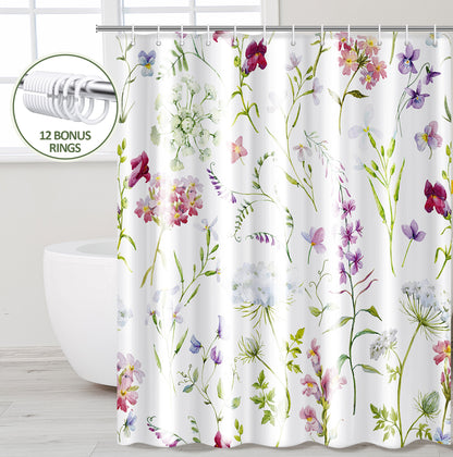 ZIVACATE Shower Curtain with Hooks-Watercolor Plant Leaves Floral Shower Curtain–Heavy-Duty Mold/Mildew-Resistant,Water-Repellent,72 x 72