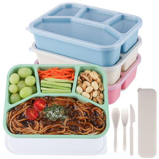 Home Bento Box Containers,4 Pack Compartment bento boxes for lunch with lids,Stackable & Reusable Food Storage Snack Containers for adult with Utensils & Transparent Lids, Microwave Dishwash