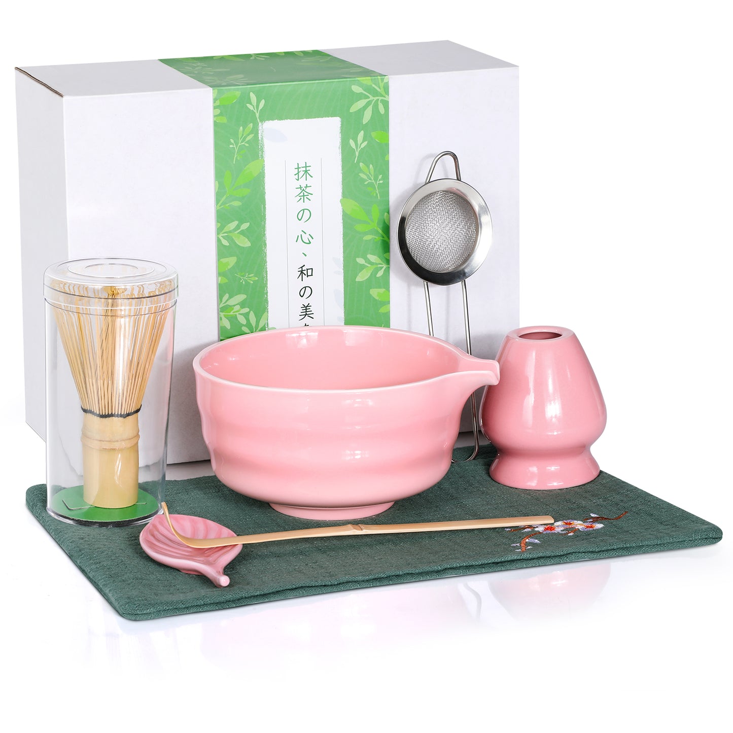 7 Pcs Matcha Whisk Set,Matcha Tea Kit Includes Matcha Bowl with Spout,Matcha Whisk and Holder,Bamboo Matcha Scoop,Stainless Steel Sifter,Scoop Stand and Tea Towel