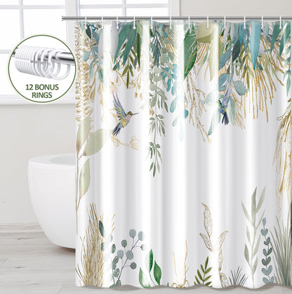 ZIVACATE Shower Curtain with Hooks-Watercolor Plant Leaves Floral Shower Curtain–Heavy-Duty Mold/Mildew-Resistant,Water-Repellent,72 x 72