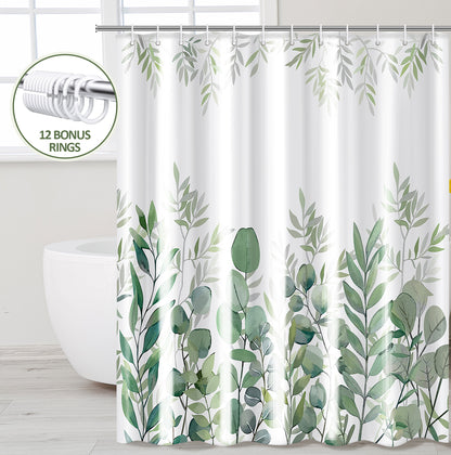 ZIVACATE Shower Curtain with Hooks-Watercolor Plant Leaves Floral Shower Curtain–Heavy-Duty Mold/Mildew-Resistant,Water-Repellent,72 x 72