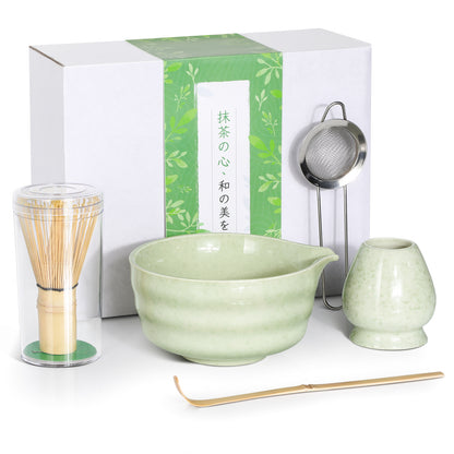 7 Pcs Matcha Whisk Set,Matcha Tea Kit Includes Matcha Bowl with Spout,Matcha Whisk and Holder,Bamboo Matcha Scoop,Stainless Steel Sifter,Scoop Stand and Tea Towel