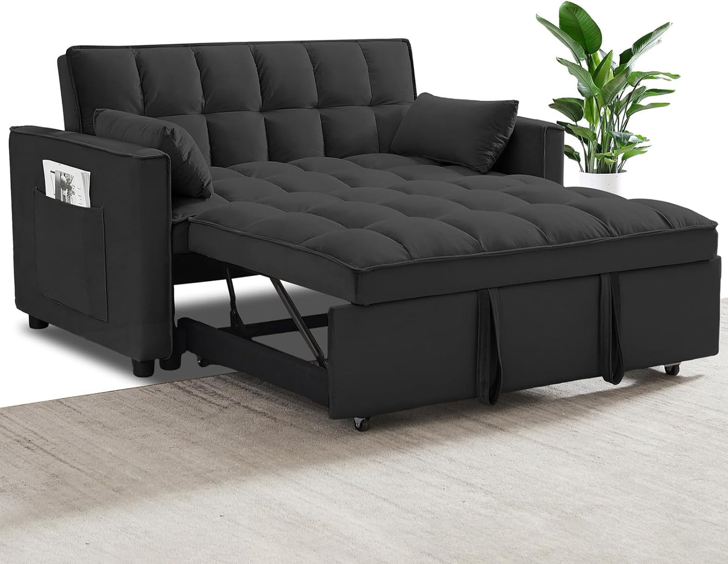 ZIVACATE  3 In 1 Sleeper Sofa Couch Bed Pull Out Sofa Bed Velvet Futon Loveseat Sleeper 2 Seat Chaise Lounge For Living Room