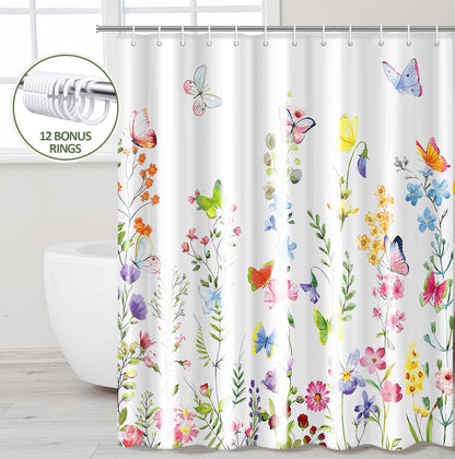 ZIVACATE Shower Curtain with Hooks-Watercolor Plant Leaves Floral Shower Curtain–Heavy-Duty Mold/Mildew-Resistant,Water-Repellent,72 x 72