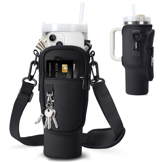 ZIVACATE Water Bottle Carrier Bag with Phone Pocket, Adjustable Crossbody Strap for 40 oz Tumbler and Cup Accessories