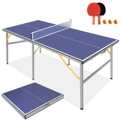 27" Table Tennis Table with Net & 2 Ping Pong Paddles, Indoor/Outdoor Game Set,Blue