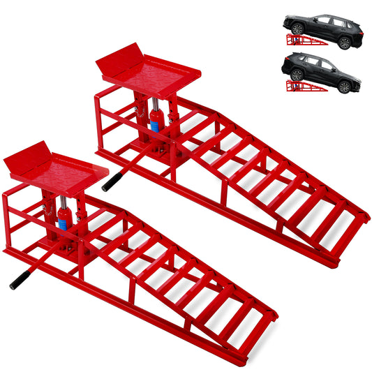 ZIVACATE 2-Pack Hydraulic Car Ramps, Heavy Duty 5T (10000lbs) Capacity, Vehicle Lifts for Oil Changes, Red