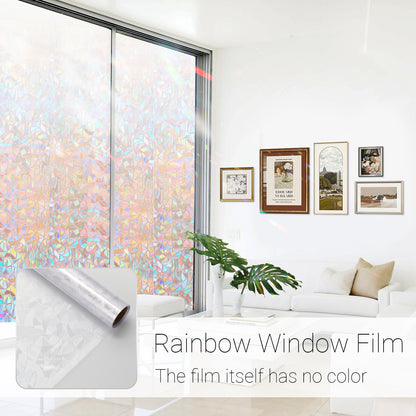 ZIVACATE 17.5"x86.6" Rainbow Window Privacy Film, Decorative Stained Glass Vinyl Cling, Non-Adhesive Window Covering