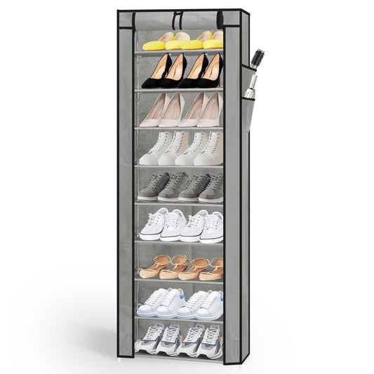 ZIVACATE Shoe Rack Organizer, 10 Tier Shoe Organizer with Nonwoven Fabric Cover, Shoe Storage Shelf for 22-30 Pairs of Shoes, Entryway, Suitable for Sneakers, High Heels, Flats, and Boots,Etc,Gray
