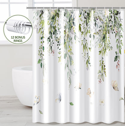 ZIVACATE Shower Curtain with Hooks-Watercolor Plant Leaves Floral Shower Curtain–Heavy-Duty Mold/Mildew-Resistant,Water-Repellent,72 x 72