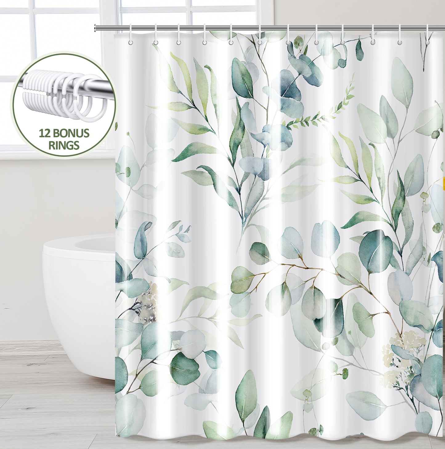 ZIVACATE Shower Curtain with Hooks-Watercolor Plant Leaves Floral Shower Curtain–Heavy-Duty Mold/Mildew-Resistant,Water-Repellent,72 x 72