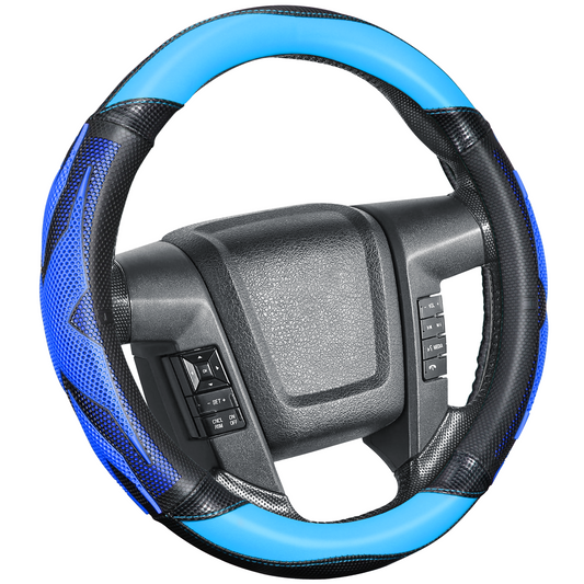 ZIVACATE Leather Car Steering Wheel Cover for Women,Universal Anti-Slip Car Accessories,Blue