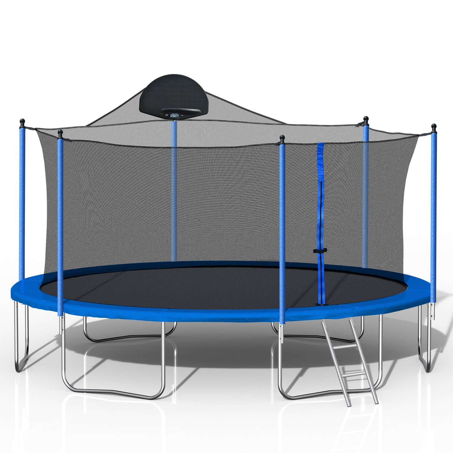 LIZEVINC Outdoor Trampoline for Kids, Upgraded 12/14-Foot Jumping Exercise Fitness Round Trampoline with Enclosure Net, Double-side Color cover ,Basketball Hoop and Ladder, Blue