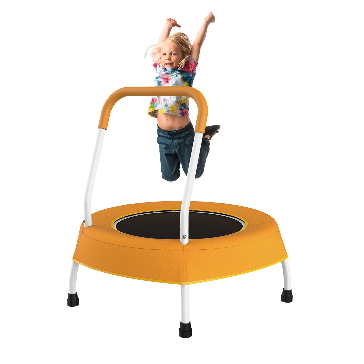 LIZEVINC 28'' Mini Kids Trampoline W/Full Covered Handrail & Pad,Sports Trampoline for Indoor and Outdoor Workout Use-Holds Up to 55 Lbs,Blue Forest