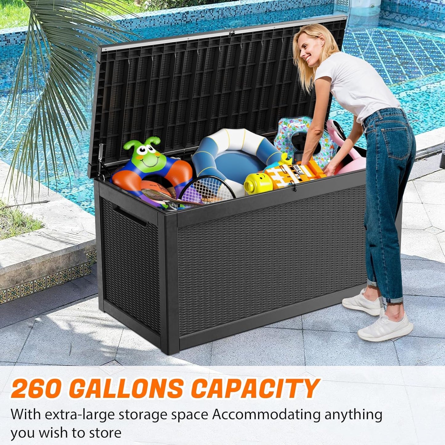 ZIVACATE 260 Gallon Large Resin Deck Box, Lockable Storage Solution for Indoor and Outdoor Use, Perfect for Patio Furniture