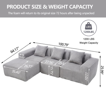 ZIVACATE Modular L Shaped Sofa Couch Sectional Sleeper Sofa 100in