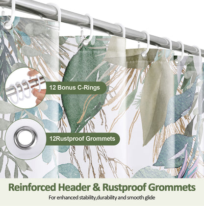 ZIVACATE Shower Curtain with Hooks-Watercolor Plant Leaves Floral Shower Curtain–Heavy-Duty Mold/Mildew-Resistant,Water-Repellent,72 x 72