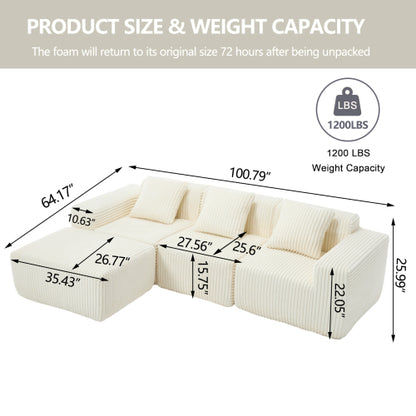 ZIVACATE L Shaped Modular Modern Sofa 100" Cloud Sectional Couch With Chaise Longue