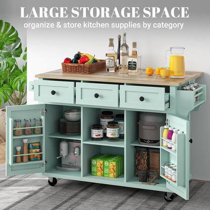 ZIVACATE Kitchen Island with Drawers 53 in Rolling Kitchen Island on Wheels with Storage