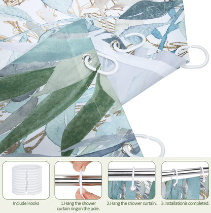 ZIVACATE Shower Curtain with Hooks-Watercolor Plant Leaves Floral Shower Curtain–Heavy-Duty Mold/Mildew-Resistant,Water-Repellent,72 x 72