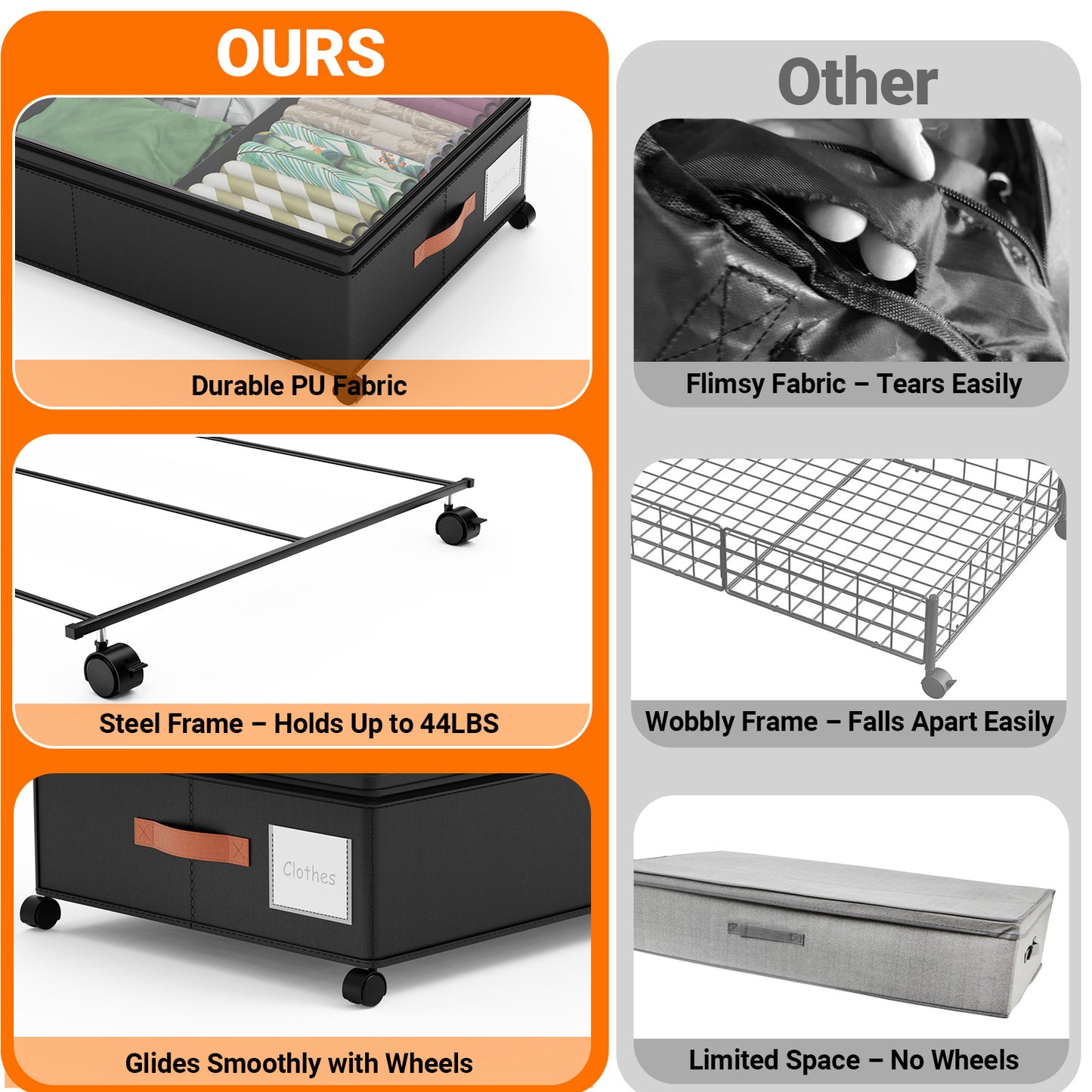 LIZEVINC 2-Pack Large Under Bed Storage with Wheels and Lids – Adjustable Height Rolling Storage Bins with Dividers, Space-Saving Underbed Organizer for Clothes, Shoes, Blankets