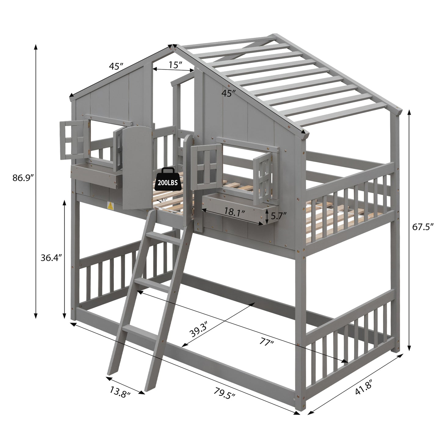 ZIVACATE House Bunk Beds for Kids Twin Over Twin with Stairs