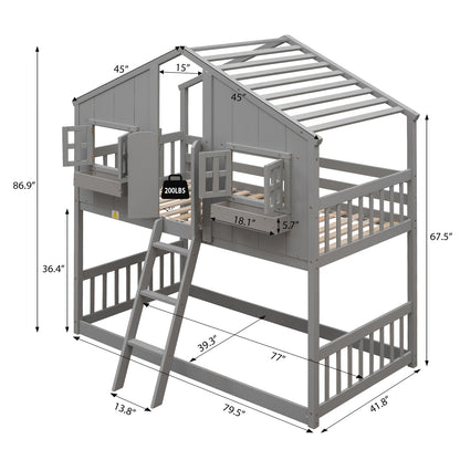 ZIVACATE House Bunk Beds for Kids Twin Over Twin with Stairs