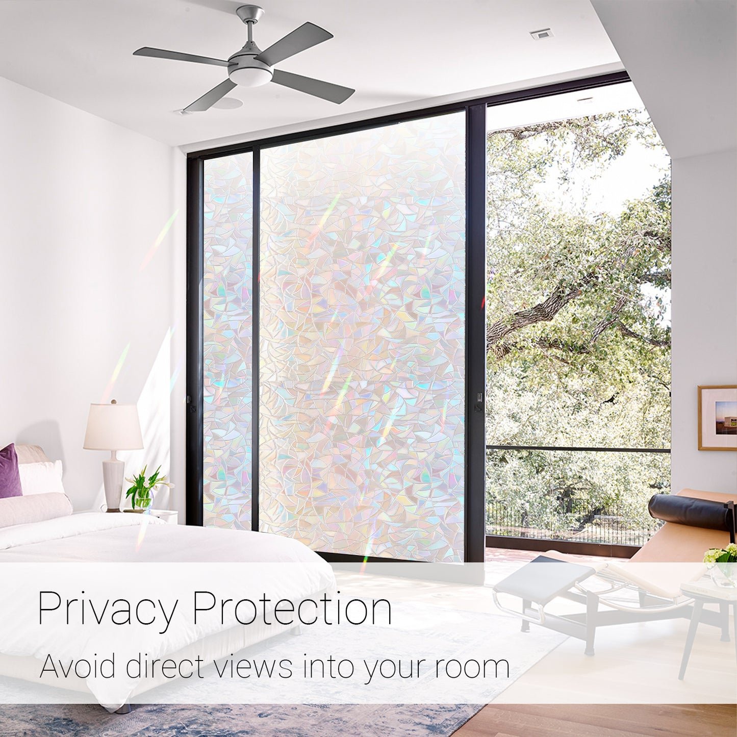 ZIVACATE 17.5"x86.6" Rainbow Window Privacy Film, Decorative Stained Glass Vinyl Cling, Non-Adhesive Window Covering