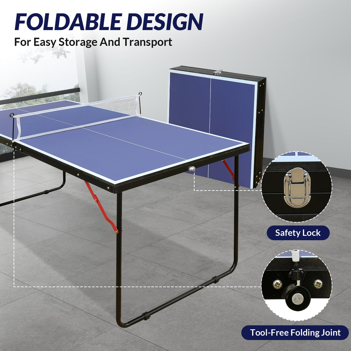 27" Table Tennis Table with Net & 2 Ping Pong Paddles, Indoor/Outdoor Game Set,Blue