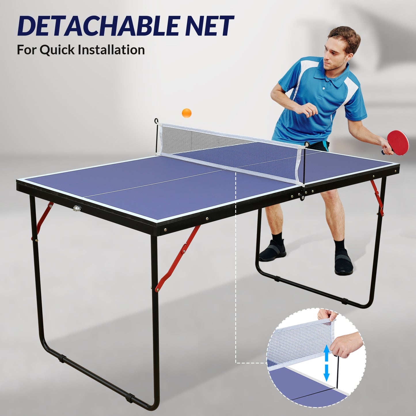 27" Table Tennis Table with Net & 2 Ping Pong Paddles, Indoor/Outdoor Game Set,Blue