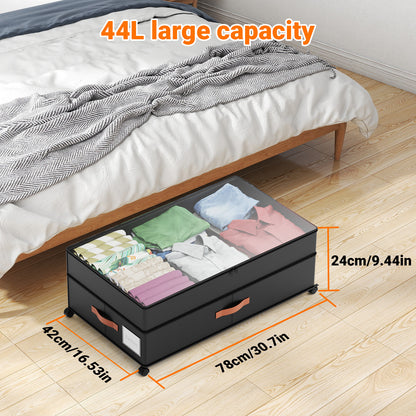 LIZEVINC 2-Pack Large Under Bed Storage with Wheels and Lids – Adjustable Height Rolling Storage Bins with Dividers, Space-Saving Underbed Organizer for Clothes, Shoes, Blankets