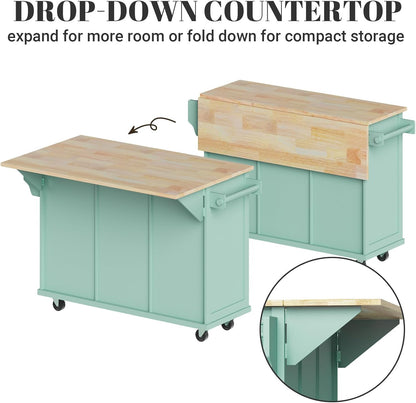 ZIVACATE Kitchen Island with Drawers 53 in Rolling Kitchen Island on Wheels with Storage