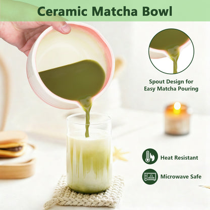 7 Pcs Matcha Whisk Set,Matcha Tea Kit Includes Matcha Bowl with Spout,Matcha Whisk and Holder,Bamboo Matcha Scoop,Stainless Steel Sifter,Scoop Stand and Tea Towel