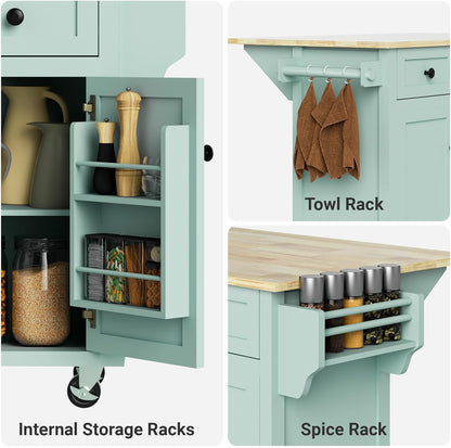 ZIVACATE Kitchen Island with Drawers 53 in Rolling Kitchen Island on Wheels with Storage