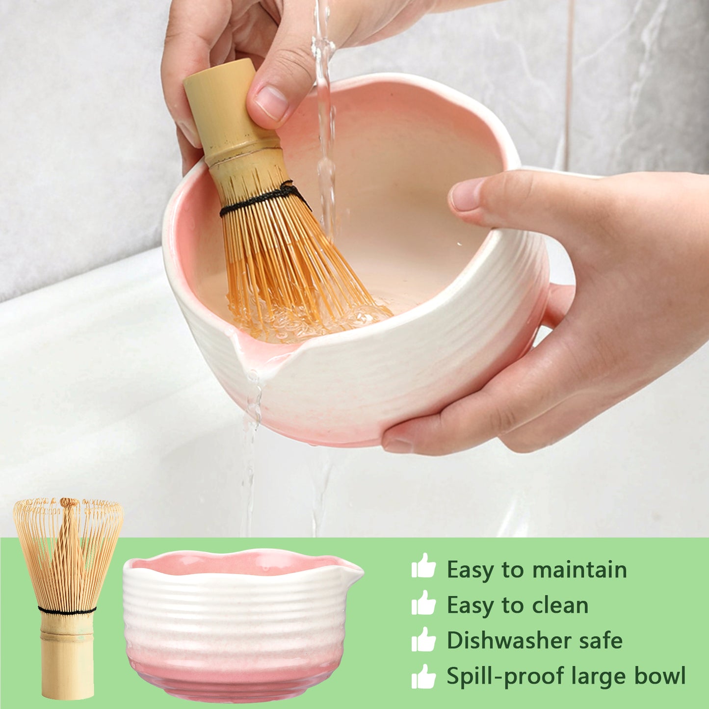 7 Pcs Matcha Whisk Set,Matcha Tea Kit Includes Matcha Bowl with Spout,Matcha Whisk and Holder,Bamboo Matcha Scoop,Stainless Steel Sifter,Scoop Stand and Tea Towel